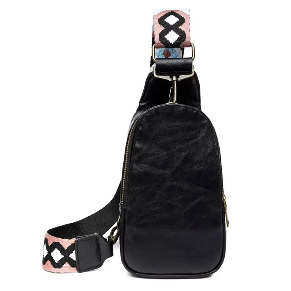 Black Crossbody Bag with Aztec Strap
